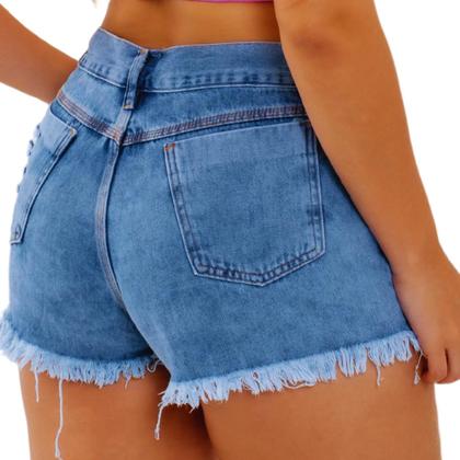 Imagem de Kit 2 Shorts Jeans Feminino Curto 4 Botões Bermudas Femininas Cós Alto Destroeyd Tendência