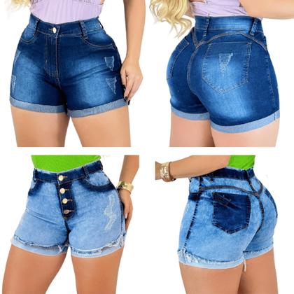 Imagem de Kit 2 Shorts Jeans Feminino Empina Bumbum Cintura Alta Premium