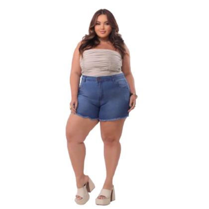 Imagem de KIT 2 Shorts Jeans Plus Size Feminino com lycra desfiado Cintura Alta