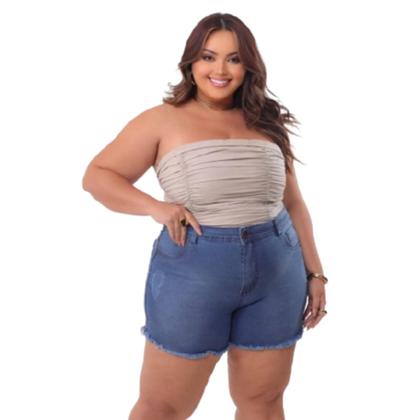 Imagem de KIT 2 Shorts Jeans Plus Size Feminino com lycra desfiado Cintura Alta