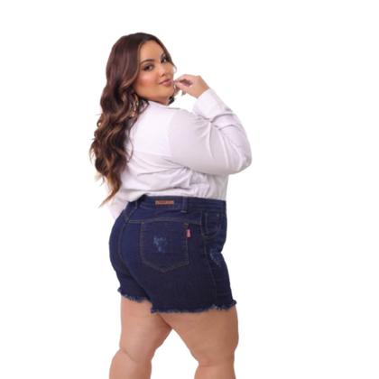 Imagem de KIT 2 Shorts Jeans Plus Size Feminino com lycra desfiado Cintura Alta