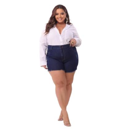 Imagem de KIT 2 Shorts Jeans Plus Size Feminino com lycra desfiado Cintura Alta