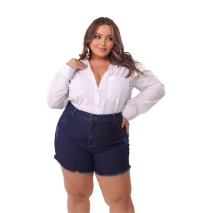 Imagem de KIT 2 Shorts Jeans Plus Size Feminino com lycra desfiado Cintura Alta