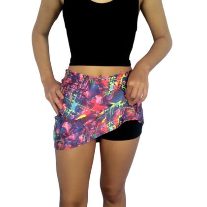 Imagem de Kit 2 Shorts Saias Femininos Soltinhos Elástico Estampas Sortidas Suplex PP ao Plus Size