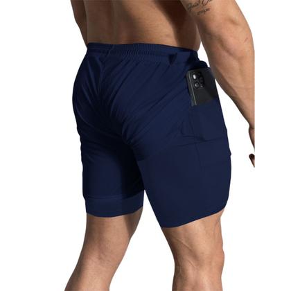 Imagem de Kit 2 Shorts Treino Dry Fit Térmico 2 em 1 com Bolso para Celular e Porta-Toalha Calção Fitness Academia