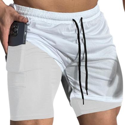 Imagem de Kit 2 Shorts Treino Dry Fit Térmico 2 em 1 com Bolso para Celular e Porta-Toalha Calção Fitness Academia