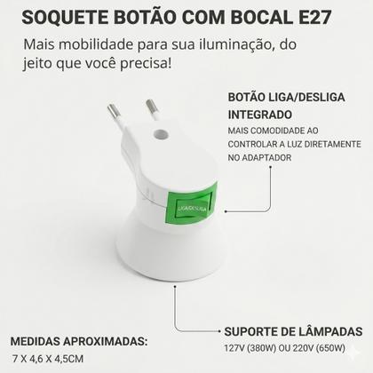 Imagem de Kit 2 Soquete Bocal P/ Lâmpada E27 Tomada Com Botão Chave Liga Desliga Produto Premium -Envio Rápido
