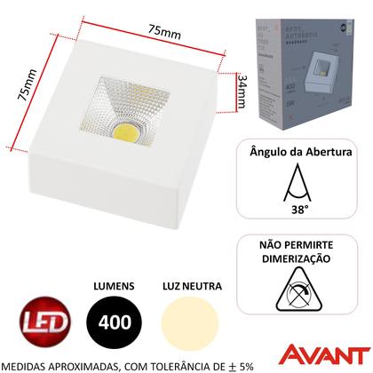 Imagem de Kit 2 Spot Led COB Quadrado Sobrepor 5w Branco Neutro 4000K