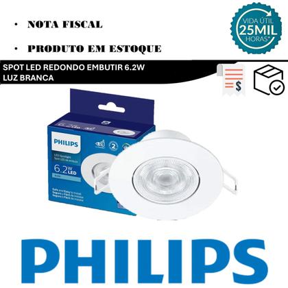 Imagem de Kit 2 Spot Led Philips Redondo Embutir 6.2w Luz Branca 6500K