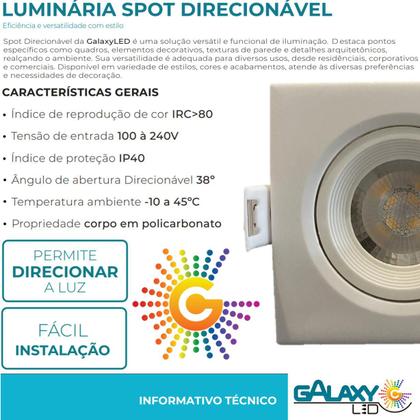 Imagem de Kit 2 Spot Led Quadrado 3w Direcionavel Branco Frio 6500K