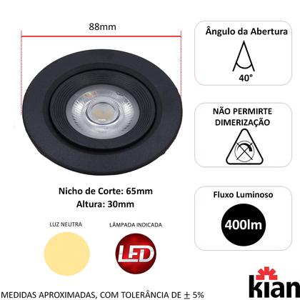 Imagem de Kit 2 Spot Led Redondo 5w Preto Branco Neutro  4000K Bivolt