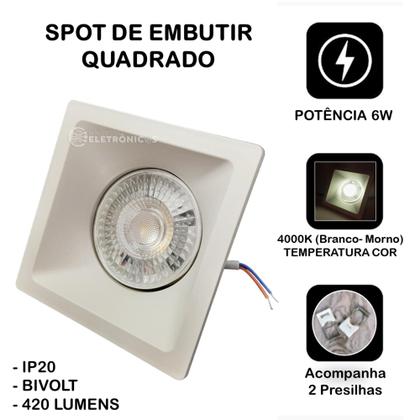 Kit 2 Spot Luz LED De Embutir Modelo Quadrado Luz 6w Bivolt EB1151 EB1152 - EMBU LED Imagem de Kit 2 Spot Luz LED De Embutir Modelo Quadrado Luz 6w Bivolt EB1151 EB1152