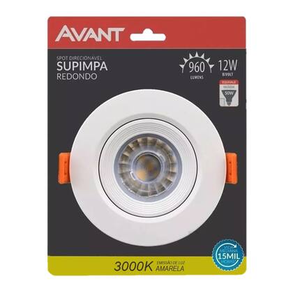 Imagem de Kit 2 Spot Redondo Embutir  12W Branco Quente 3000K Sanca Gesso