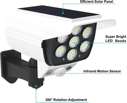 Imagem de Kit 2 Super Cameras Falsa Sensor De Presença Prova Dágua Externo 7 cobs 42 super leds