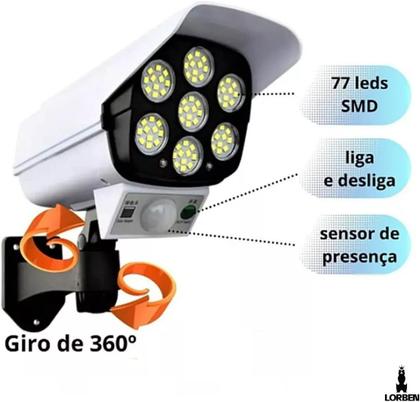 Imagem de Kit 2 Super Cameras Falsa Sensor De Presença Prova Dágua Externo 7 cobs 42 super leds