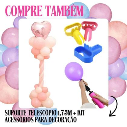 Imagem de Kit 2 Suporte 70cm + Bombinha Encher Balão Festa Decoração