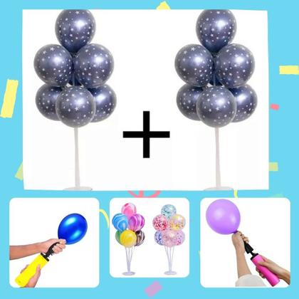 Imagem de Kit 2 Suporte 70cm + Bombinha Encher Balão Festa Decoração