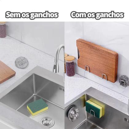 Imagem de Kit 2 Suporte De Esponja Bucha Pia Inox Louça Cozinha Gancho Prateado