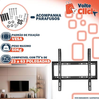 Imagem de Kit 2 Suporte Fixo de Parede Televisão 23 a 63 Pol Smart Led Lcd Monitor Painel Até 50Kg Slim Preto
