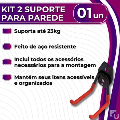 Imagem de Kit 2 Suporte Multiuso Aço Para Parede Suporta Até 23kg Bike Mangueira Escada Bestfer