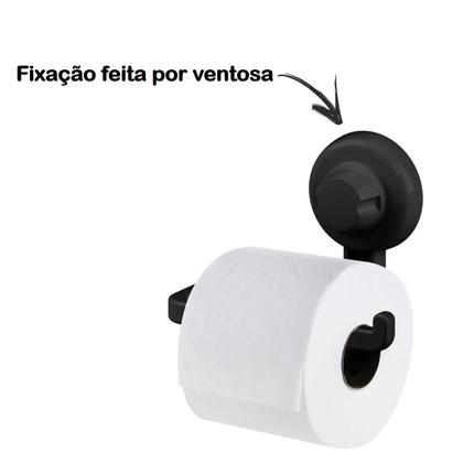 Imagem de Kit 2 Suporte Porta Papel Higiênico De parede Com Ventosa Banheiro Lavabo Preto - Future