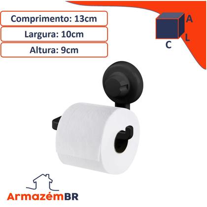 Imagem de Kit 2 Suporte Porta Papel Higiênico De parede Com Ventosa Banheiro Lavabo Preto - Future