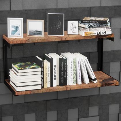 Imagem de Kit 2 Suporte Prateleira Estilo Industrial Nicho Reforçada Dupla 20x30cm Preto