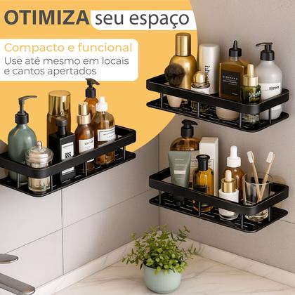 Imagem de Kit 2 Suporte Shampoo Sabonete Banheiro Adesivo Parede Box Luxo Linha Premuim
