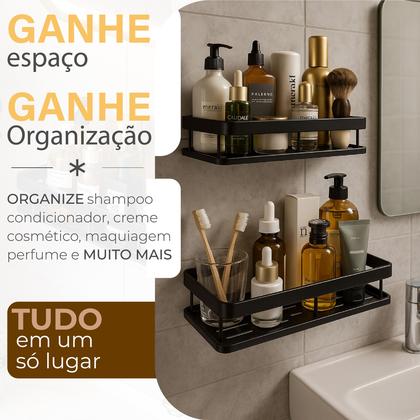 Imagem de Kit 2 Suporte Shampoo Sabonete Banheiro Adesivo Parede Box Luxo Linha Premuim