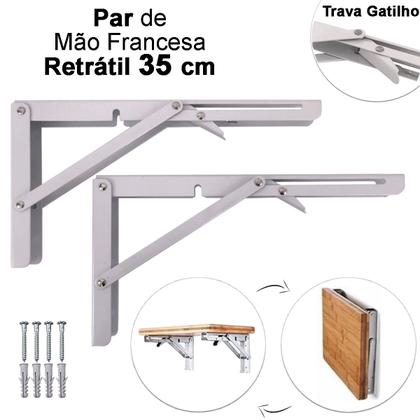Kit 2 Suportes Mão Francesa Cantoneira Dobrável Retrátil Reforçada Prateleira Mesa 35cm - Idea Imagem de Kit 2 Suportes Mão Francesa Cantoneira Dobrável Retrátil Reforçada Prateleira Mesa 35cm