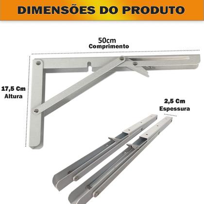 Imagem de Kit 2 Suportes Mão Francesa Cantoneira Dobrável Retrátil Reforçada Prateleira Mesa 50cm