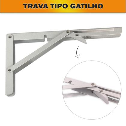 Imagem de Kit 2 Suportes Mão Francesa Cantoneira Dobrável Retrátil Reforçada Prateleira Mesa 50cm