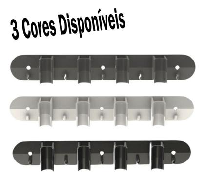 Imagem de KIT 2 Suportes Porta Vassoura Rodo Parede C/ 4 Encaixes 5 Ganchos Cada Suporte Micromax
