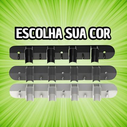 Imagem de KIT 2 Suportes Porta Vassoura Rodo Parede C/ 4 Encaixes 5 Ganchos Cada Suporte Micromax