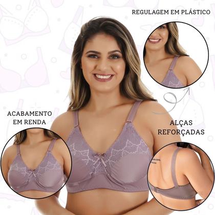 Imagem de Kit 2 Sutiã Sustentação Feminino Lycra Reforçado Sem Bojo Renda Alça Regulagem Soutiens Lingerie