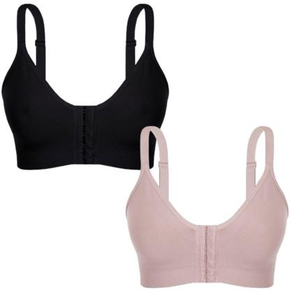 Imagem de Kit 2 Sutiã Sustentação Pós Cirúrgico Reforçado Abertura Frontal Conforto Mamoplastia Pós Operatório