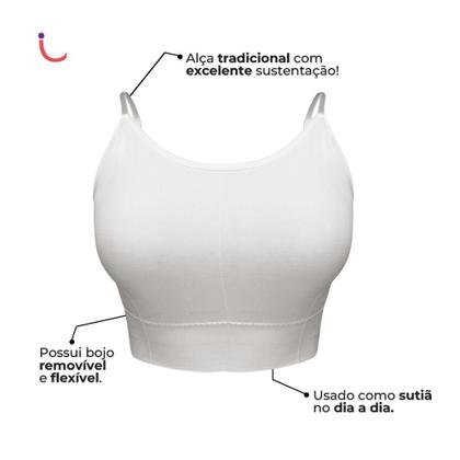 Imagem de Kit 2 Sutiã Top Alça Fina Cropped Academia C/ Bojo Plus Size