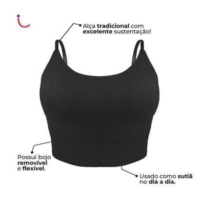 Imagem de Kit 2 Sutiã Top Alça Fina Cropped Academia C/ Bojo Plus Size