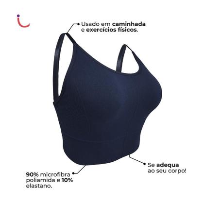 Imagem de Kit 2 Sutiã Top Alça Fina Cropped Academia C/ Bojo Plus Size