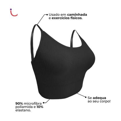 Imagem de Kit 2 Sutiã Top Alça Fina Cropped Academia C/ Bojo Plus Size