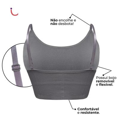 Imagem de Kit 2 Sutiã Top Alça Fina Cropped Academia C/ Bojo Plus Size