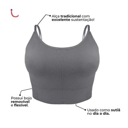 Imagem de Kit 2 Sutiã Top Alça Fina Cropped Academia C/ Bojo Plus Size