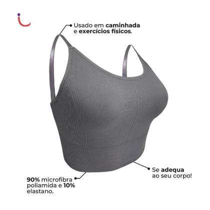 Imagem de Kit 2 Sutiã Top Alça Fina Cropped Academia C/ Bojo Plus Size