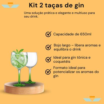 Imagem de Kit 2 Taças Gin Tonica Drinks Coquetel Festa Vidro Colors 650ml Drink Aromático
