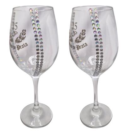 Imagem de Kit 2 Taças Vidro Bodas de Prata 25 Anos Luxo + Presente