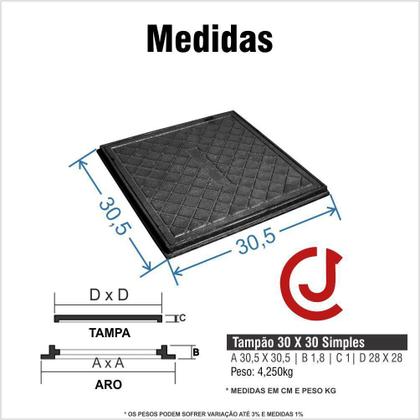 Imagem de Kit 2 Tampa De Ferro Inspeção Esgoto Gordura 30X30Cm Simples