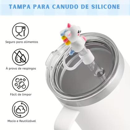 Imagem de Kit 2 Tampas de Silicone para Canudo 10mm Copo Térmico Stan Academia