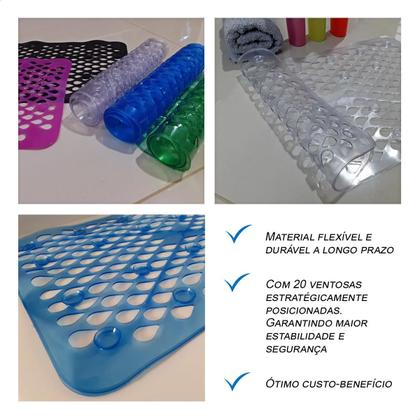 Imagem de Kit 2 Tapetes Antiderrapantes de Banheiro Material Plástico Seguro Com Ventosas Firmes Não Escorrega