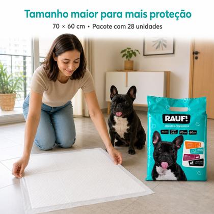 Imagem de Kit 2 Tapetes Higiênicos Rauf 70x60cm 56 Unidades para Cães