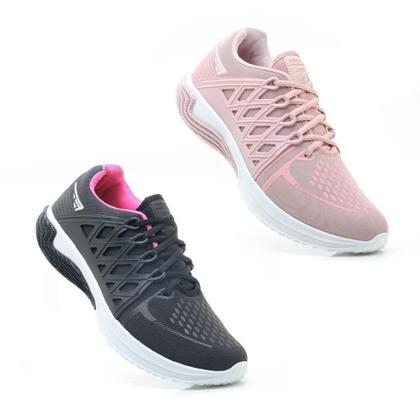 Imagem de Kit 2 Tênis Esportivo Feminino Cadarço Academia Fitness